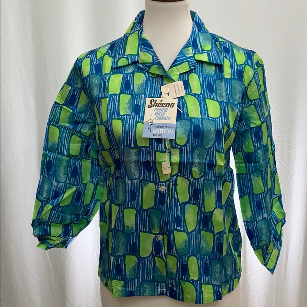 Hyanni Sport Sheena Pacific Mills Fabrics Vintage Button Up 3/4 Push Up Sleeve